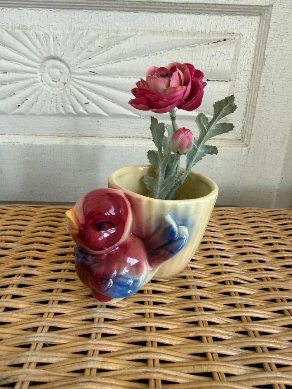 Vintage 50's Shawnee Red Chick Bird Cup Planter Vase